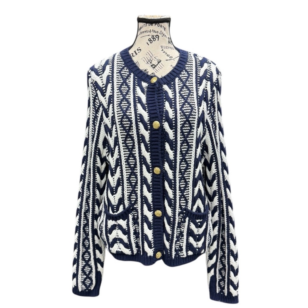 Navy & White Cable Knit Cardigan